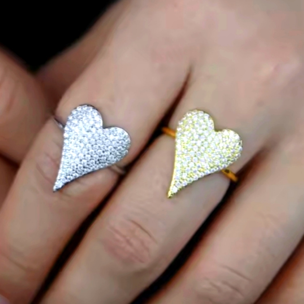 Elegant Silver Platinum plated Heart CZ MICRO PAVE ADJ Ring